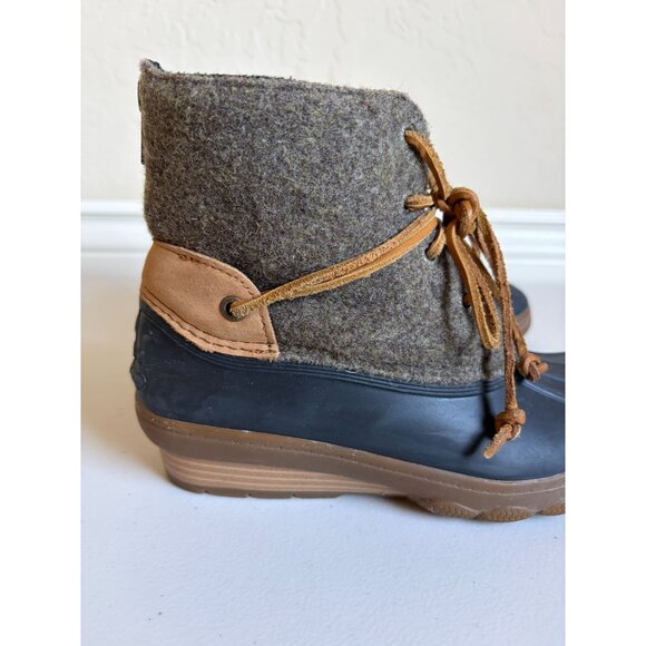 SPERRY Saltwater 6M Brown Wool Rubber Duck Boots Wool Quarter - Picture 5 of 11
